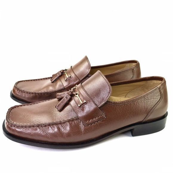 Stafford Vero Cuoio Handcrafted Men's US 12 Brown Leather Slip On Loafers tassel - Picture 4 of 9